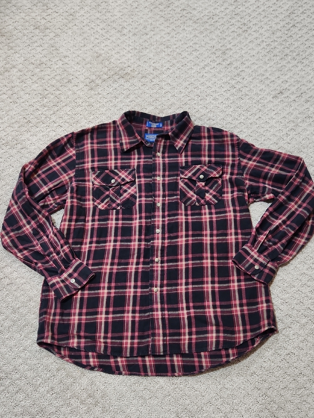 Pendleton Black and Pink Plaid Flannel Button-Down Shirt Size Large